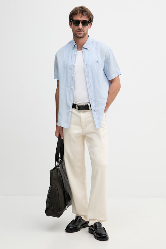 Tommy Hilfiger košile pánská lněná MW0MW41531 modrá SS26