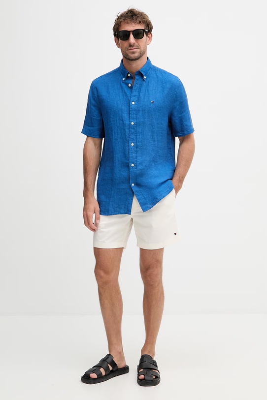 Tommy Hilfiger košile pánská lněná MW0MW41531 modrá SS26
