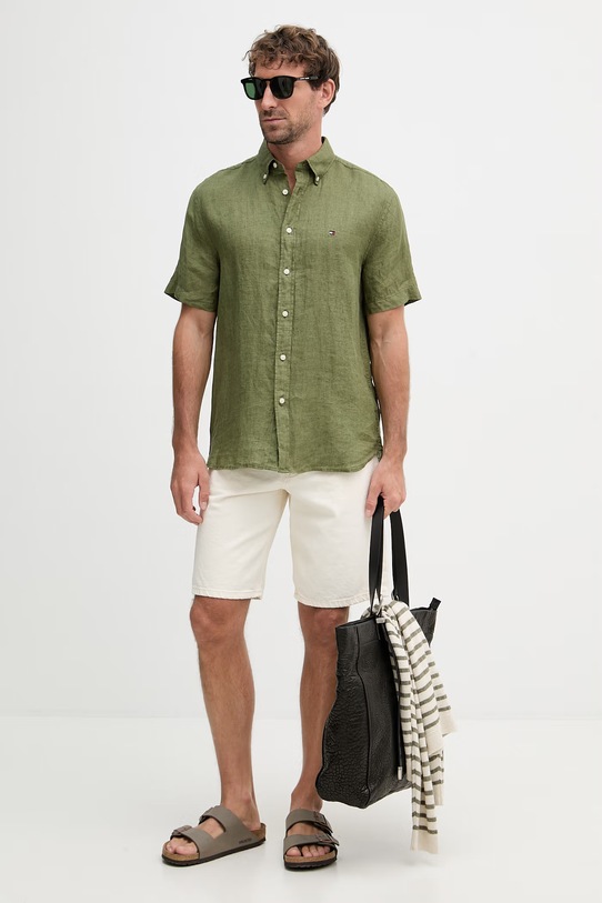 Tommy Hilfiger košile pánská lněná MW0MW41531 zelená SS26