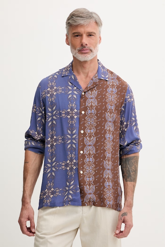 OAS koszula męska z wiskozy granatowy 102001.4519