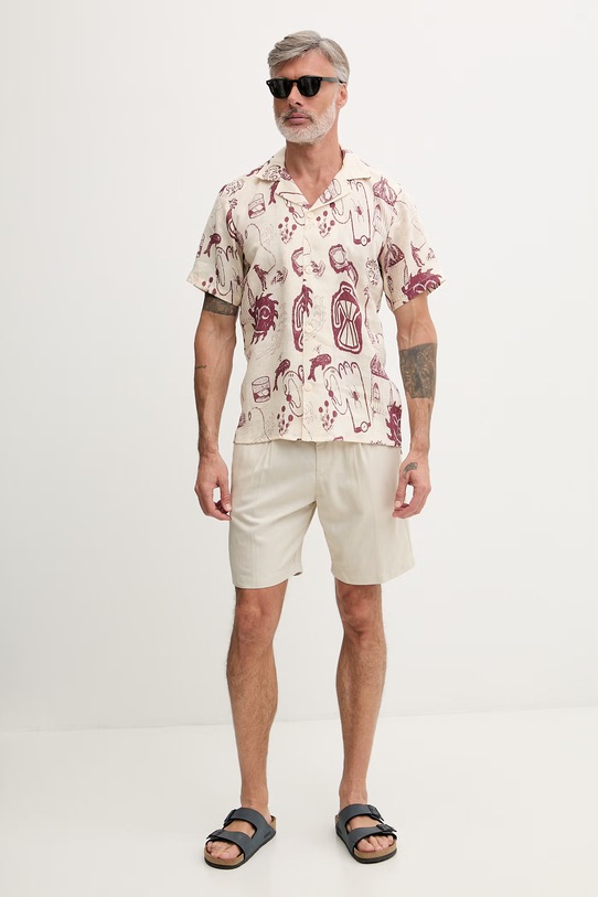 OAS koszula męska lniana 7012.05 beżowy SS26