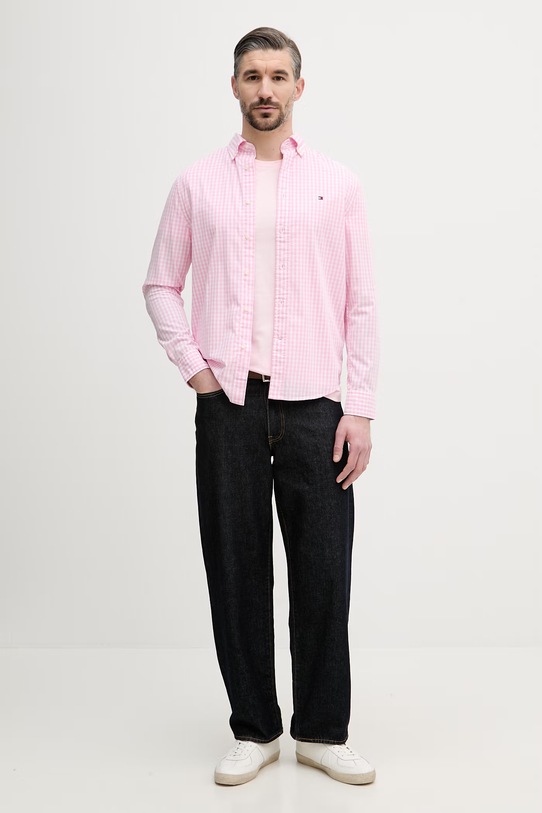 Tommy Hilfiger pánská bavlněná košile MW0MW42445 růžová SS26