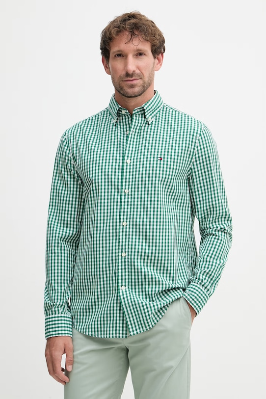 Tommy Hilfiger cămașă pentru bărbați, din bumbac verde MW0MW42445