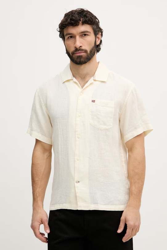 Napapijri Πουκάμισο ανδρικό λινό μπεζ NP0A4G5UN1A1