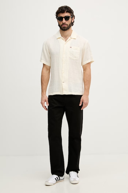 Napapijri Πουκάμισο ανδρικό λινό NP0A4G5UN1A1 μπεζ SS26