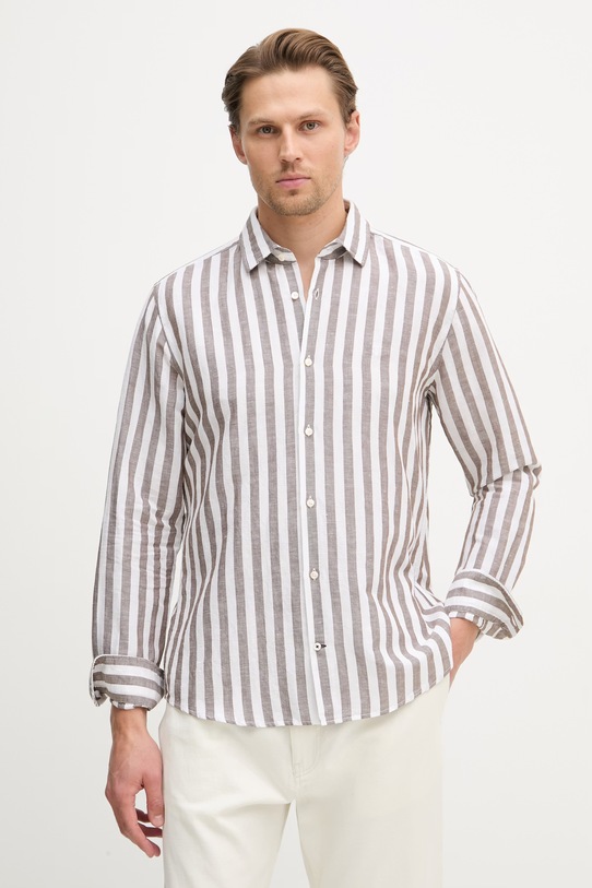 Joop! koszula męska z lnem brązowy 30102693