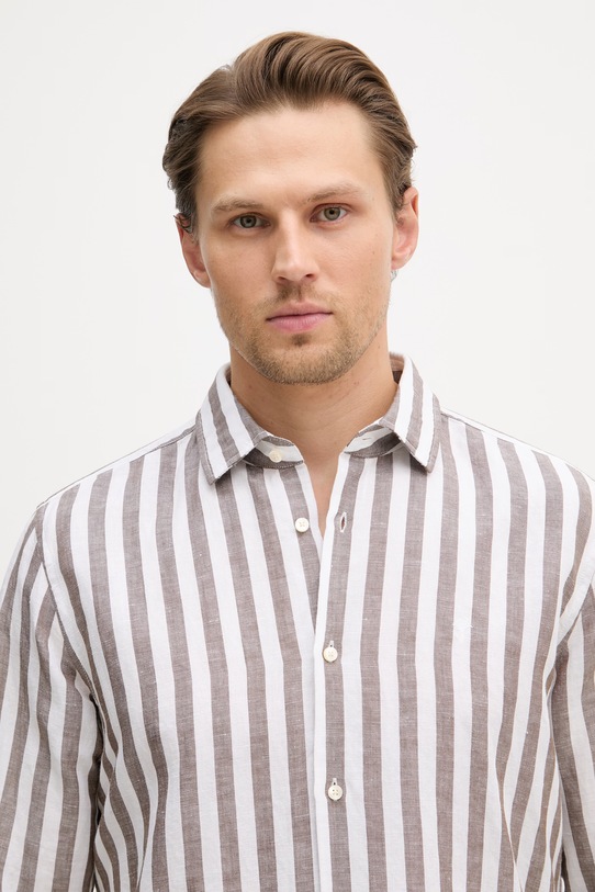 Joop! koszula męska z lnem brązowy 30102693