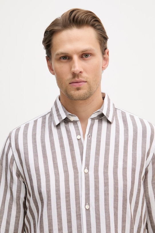 Joop! koszula męska z lnem brązowy 30102693