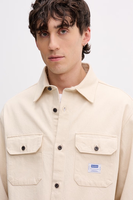 HUGO niebieska koszula męska jeansowa Ekynone beżowy 50560699