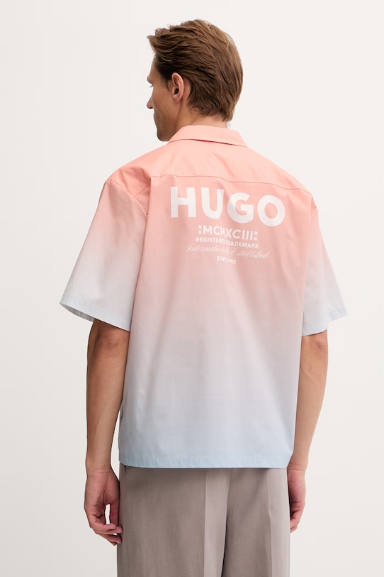 Odzież HUGO Blue koszula męska bawełniana Eligino 50560710 pomarańczowy