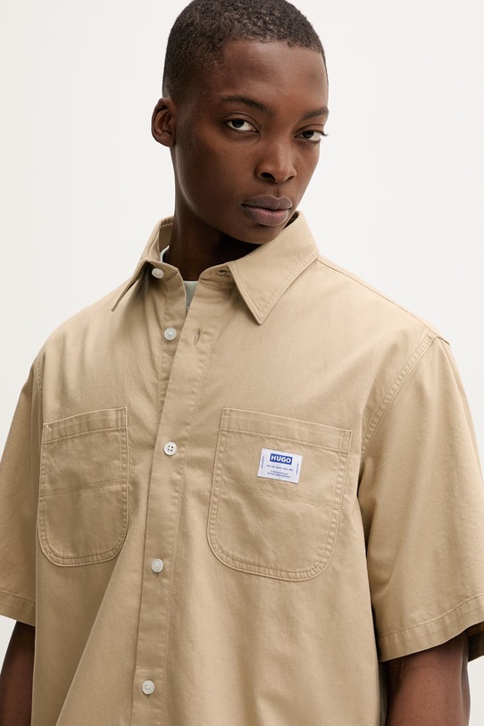 HUGO Blue košeľa pánska bavlnená Ebwin béžová 50560733