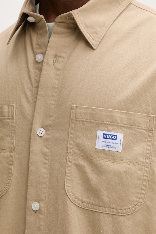 HUGO Blue košeľa pánska bavlnená Ebwin 50560733 béžová