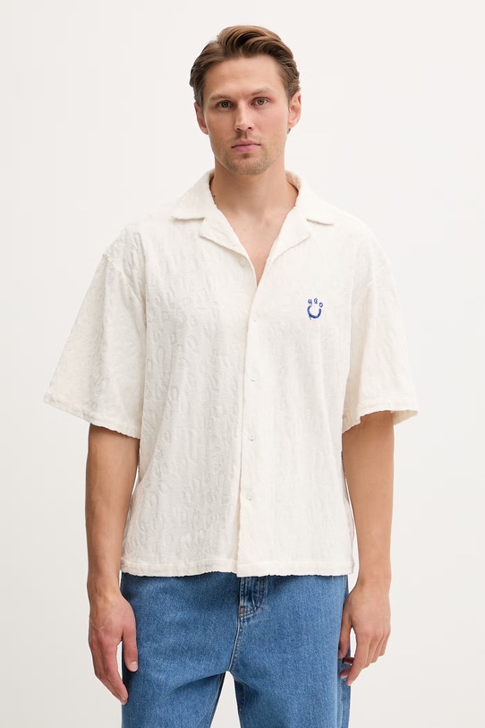 HUGO Blue koszula męska bawełniana Eligino beżowy 50561300