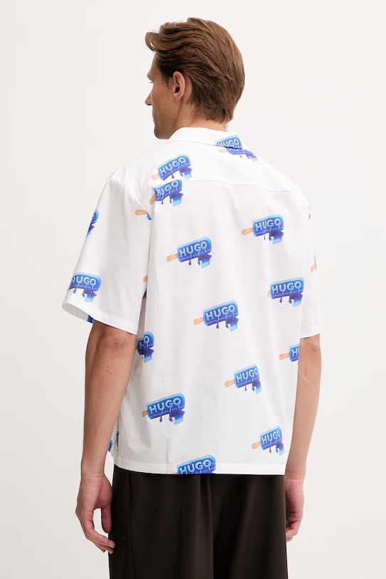 Ρούχα HUGO Blue πουκάμισο ανδρικό βαμβακερό Eligino 50561691 λευκό