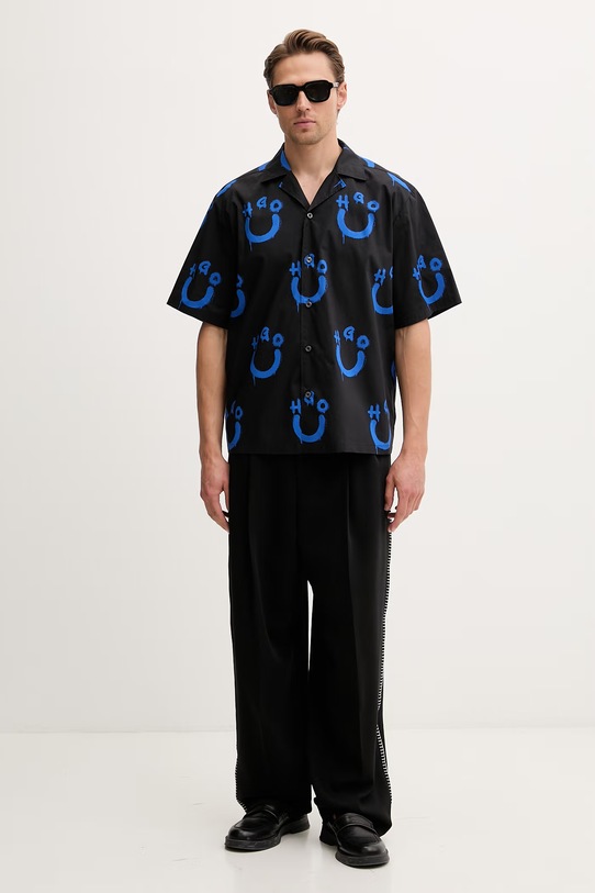 HUGO Blue πουκάμισο ανδρικό βαμβακερό Eligino 50561691 μαύρο SS26