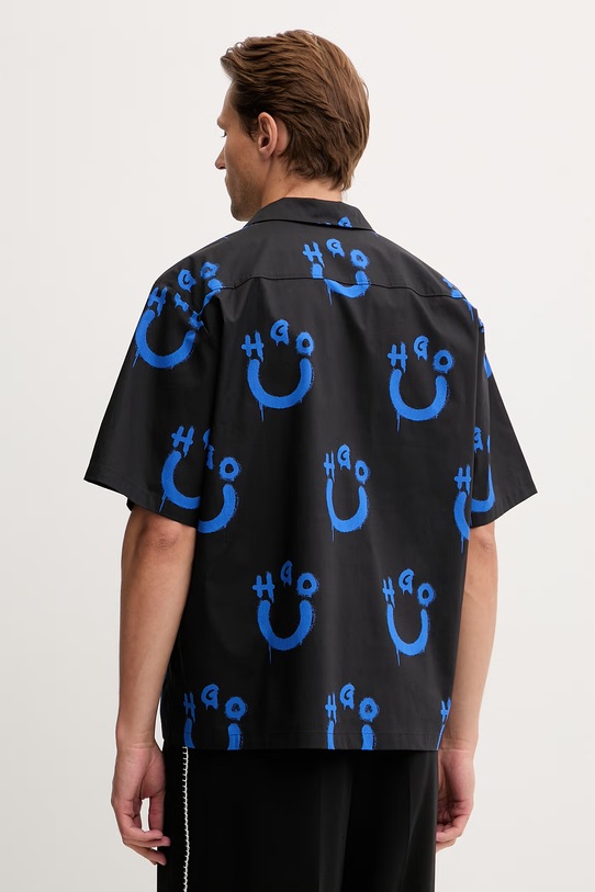 Ρούχα HUGO Blue πουκάμισο ανδρικό βαμβακερό Eligino 50561691 μαύρο