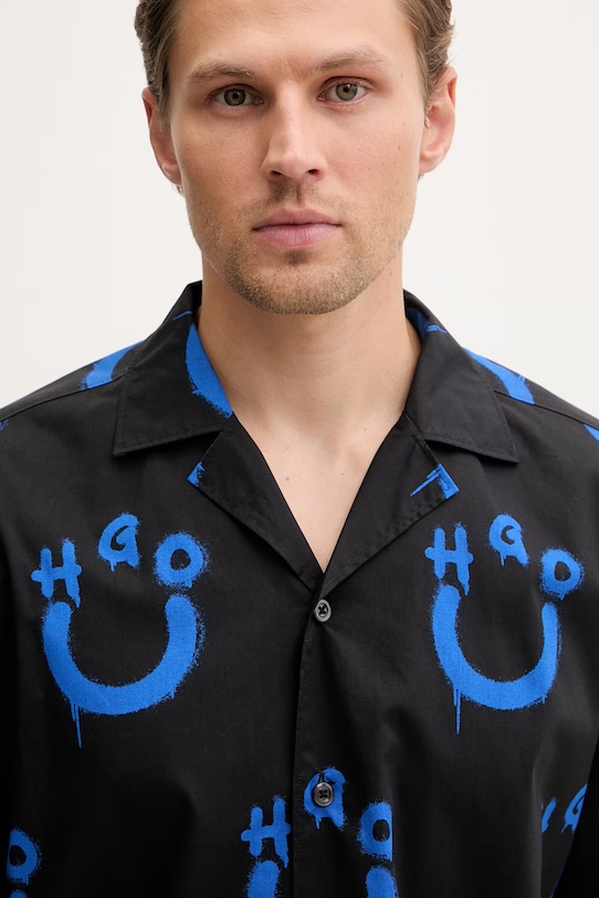 HUGO Blue πουκάμισο ανδρικό βαμβακερό Eligino μαύρο 50561691