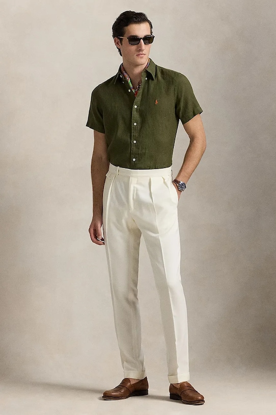 Odzież Polo Ralph Lauren koszula lniana LINEN V1-CUBDPPCS 710968912002 zielony