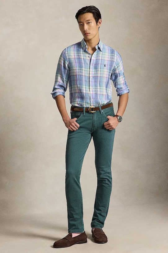 Odzież Polo Ralph Lauren YD LINEN V1-WVN-SHIRT koszula lniana męska 710B16705002 niebieski