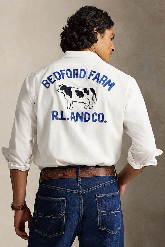 Polo Ralph Lauren HERRINGBONE CHINO-WVN-SHIRT koszula bawełniana męska 710B14284001 biały SS26