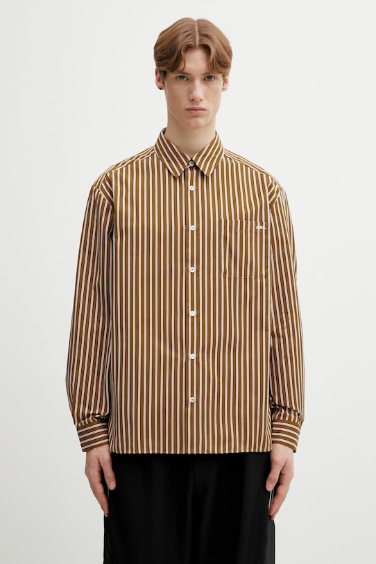 A.P.C. koszula bawełniana Malo Logo bawełna brązowy COHLH.H12553