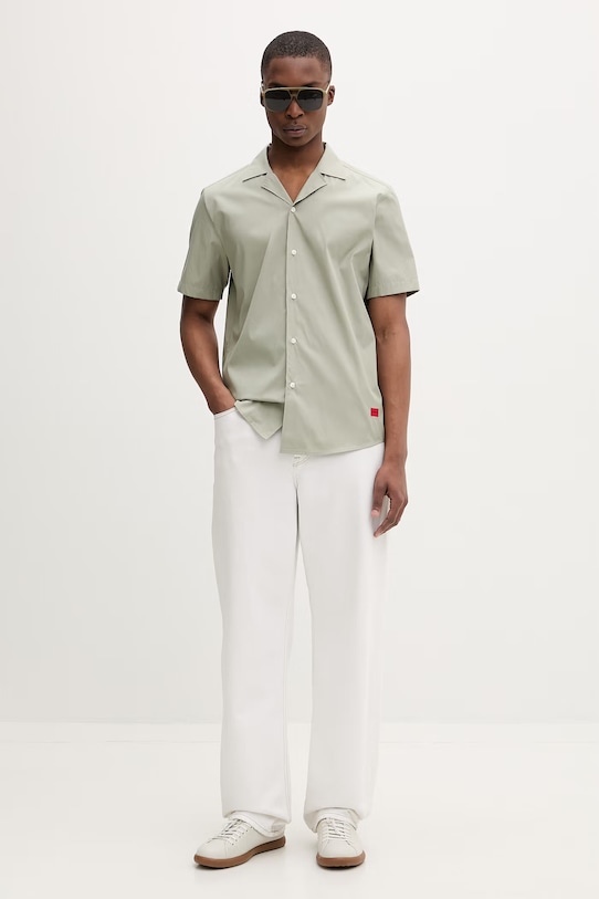 HUGO koszula męska bawełniana Ellino 50560584 zielony SS26