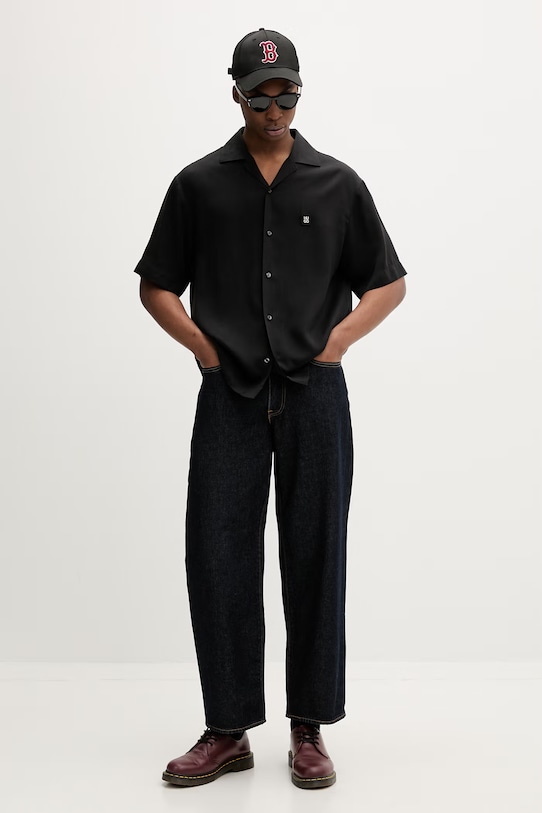 HUGO košeľa pánska z lyocellu Espino 50560593 čierna SS26