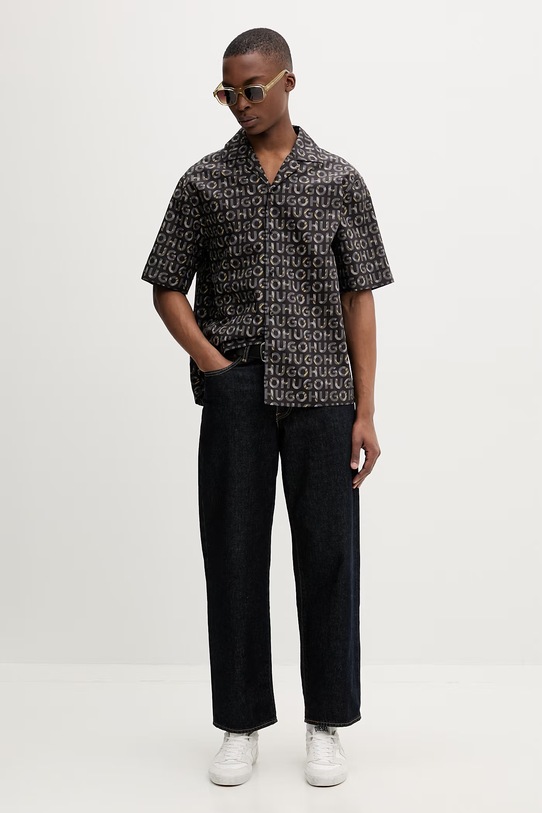 HUGO koszula męska bawełniana Espino 50560606 czarny SS26