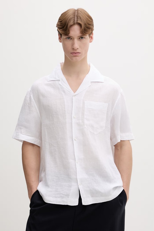 HUGO koszula męska lniana Exolino biały 50561715