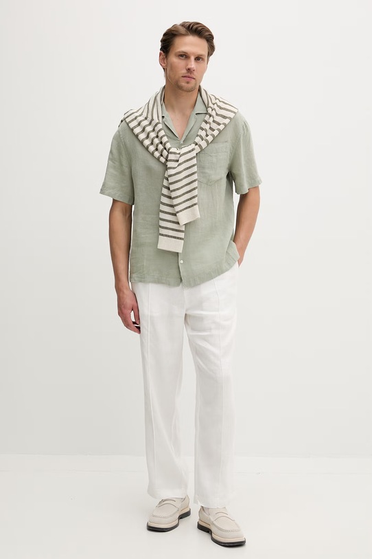 HUGO košeľa pánska ľanová Exolino 50561715 zelená SS26