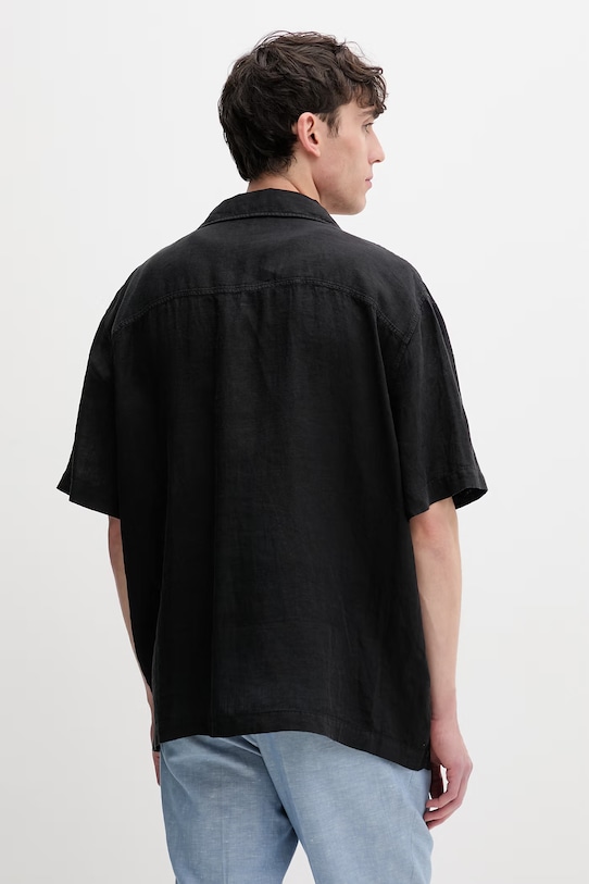 Abbigliamento HUGO camicia da uomo in lino Exolino 50561715 nero