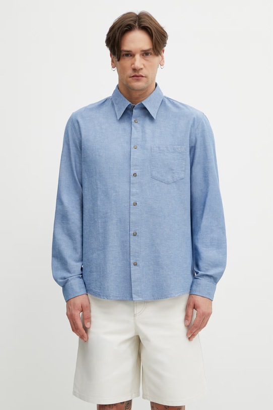 A.P.C. En Lin koszula męska z bawełną niebieski COHNN.H12648