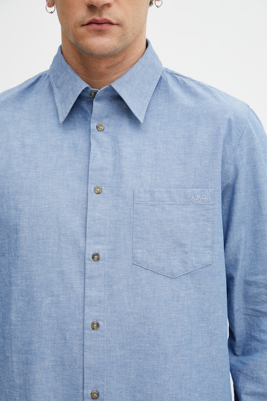 A.P.C. En Lin koszula męska z bawełną niebieski COHNN.H12648