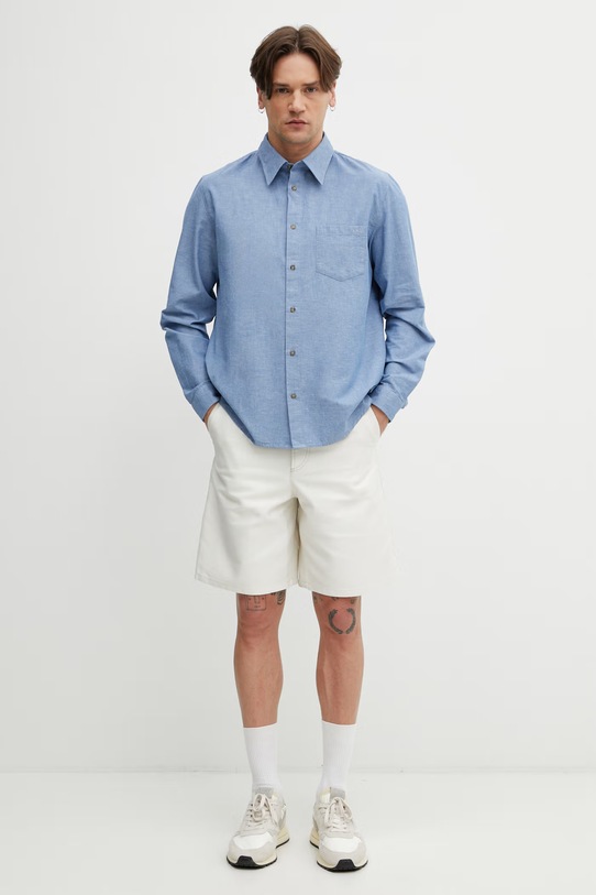 A.P.C. En Lin koszula męska z bawełną COHNN.H12648 niebieski