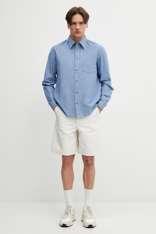 A.P.C. En Lin koszula męska z bawełną COHNN.H12648 niebieski