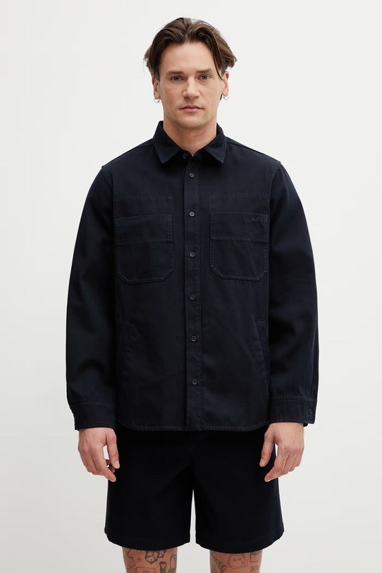 A.P.C. koszula bawełniana męska granatowy COHNZ.M32027