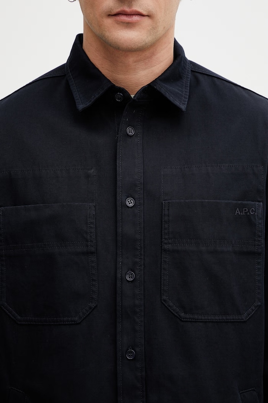 A.P.C. koszula bawełniana męska granatowy COHNZ.M32027