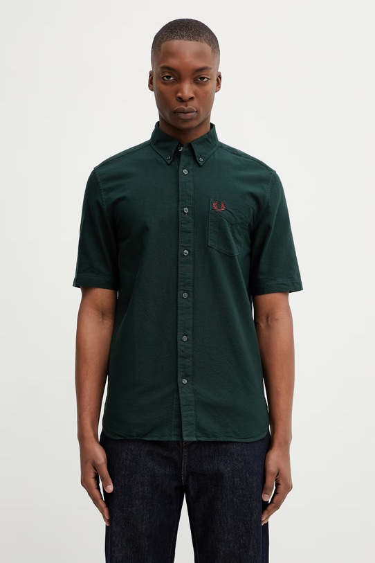 Fred Perry koszula bawełniana gładkie zielony M8730