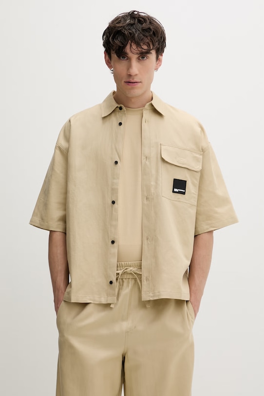 Karl Lagerfeld Jeans košulja za muškarce s lanom bež B2M16019