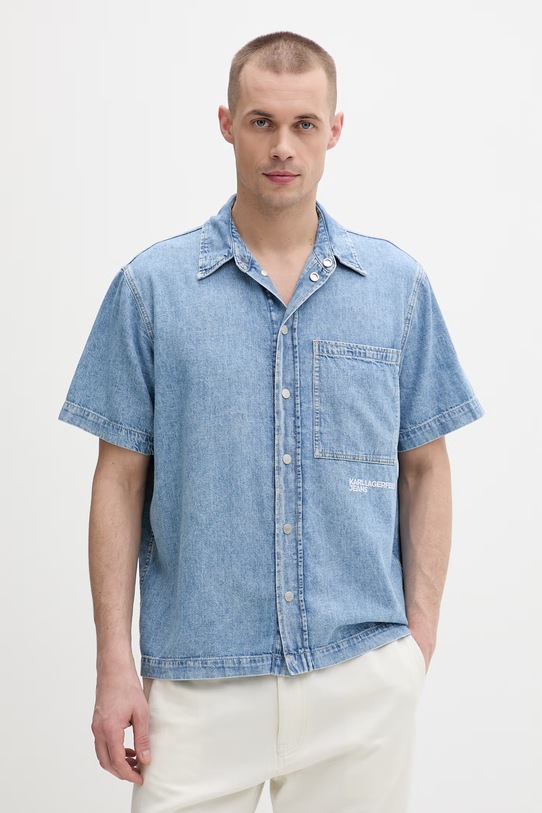 Karl Lagerfeld Jeans koszula męska bawełniana niebieski B2M16013