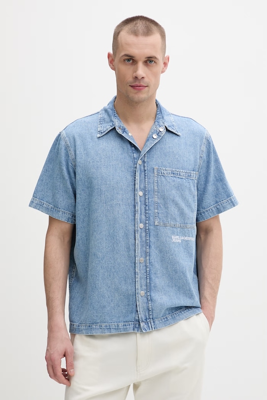 Karl Lagerfeld Jeans koszula męska bawełniana niebieski B2M16013