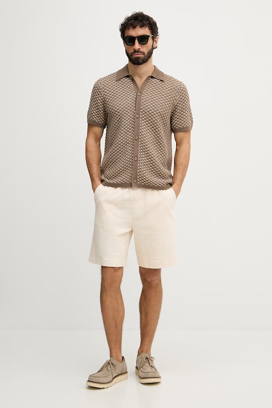 Guess košeľa pánska s prímesou ľanu RYDEN M6GR20.Z0704 béžová SS26