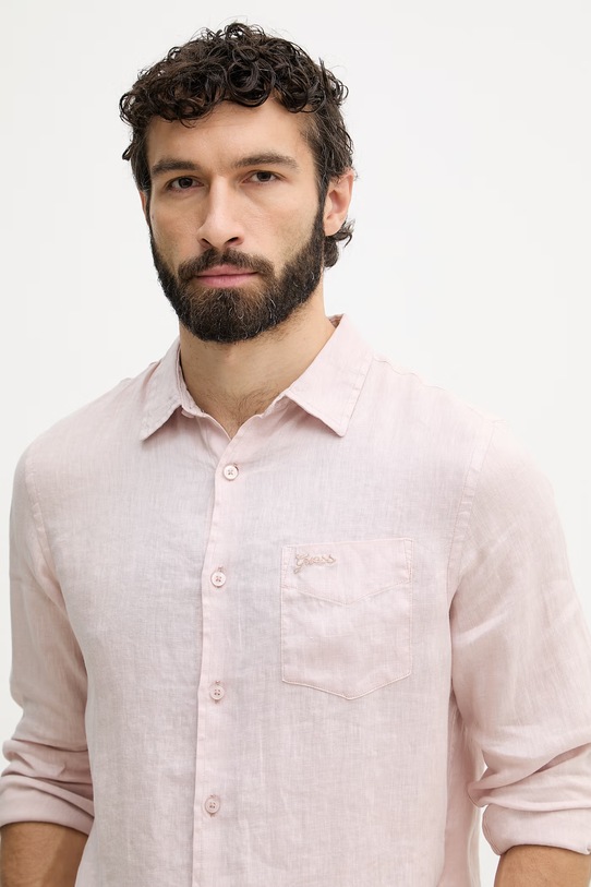 Guess camicia da uomo in lino rosa M6GH59.W1827