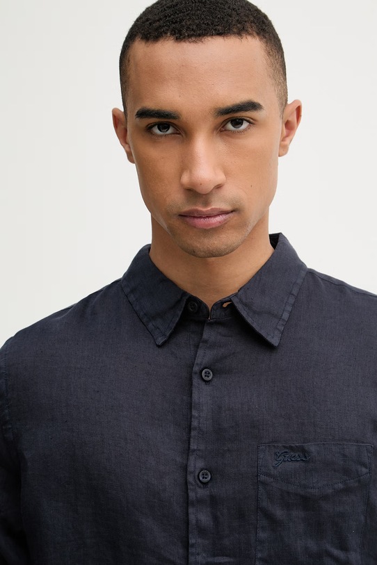 Guess košeľa pánska ľanová tmavomodrá M6GH59.W1827