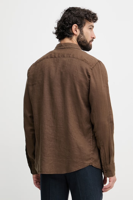 Ρούχα Guess πουκάμισο Ανδρικό λινό M6GH59.W1827 καφέ