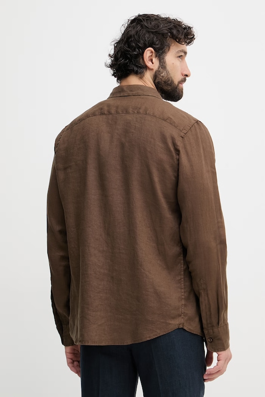 Ρούχα Guess πουκάμισο Ανδρικό λινό M6GH59.W1827 καφέ