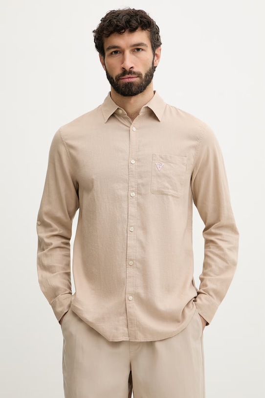 Guess koszula męska lniana beżowy F6GH06.WG3L0