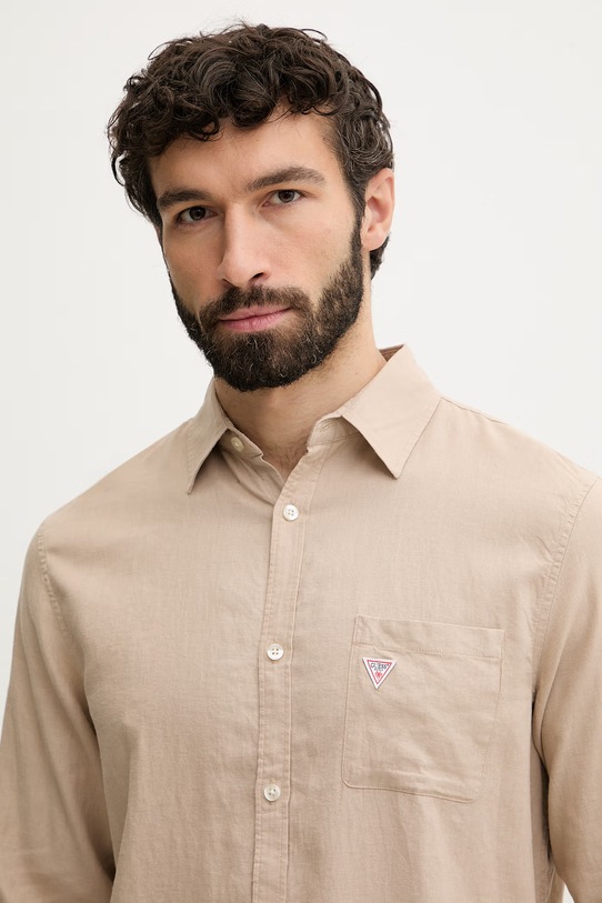 Guess koszula męska lniana beżowy F6GH06.WG3L0