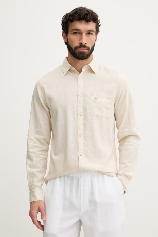 Guess koszula męska lniana beżowy F6GH06.WG3L0