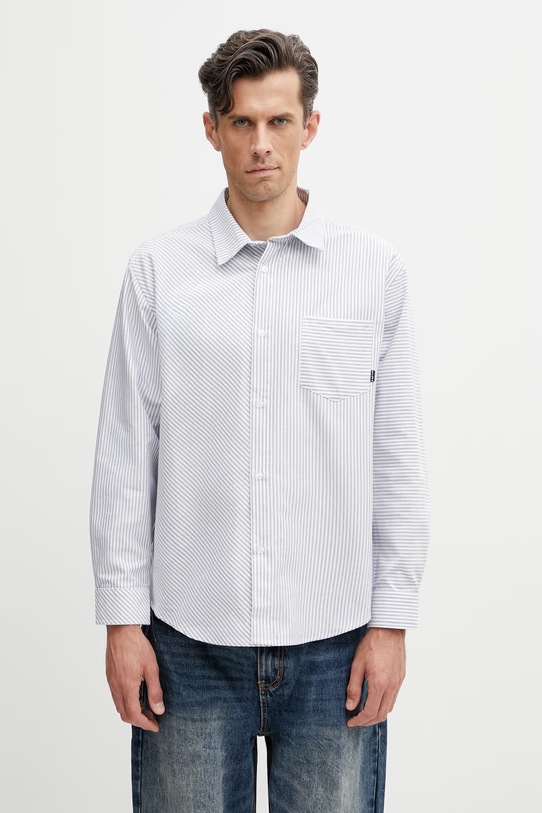 by Parra Horizonticaled koszula bawełniana męska niebieski 55225.Blue